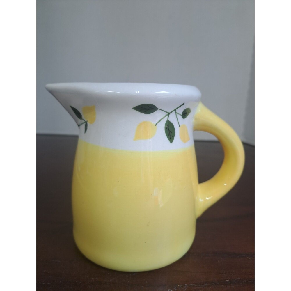 Vintage Terramoto Two Yellow And White With Lemon Design Small Ceramic Pitcher